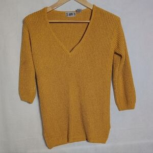 Vintage Sidelines Sz S Silk Blend Women's Mustard V-Neck Sweater